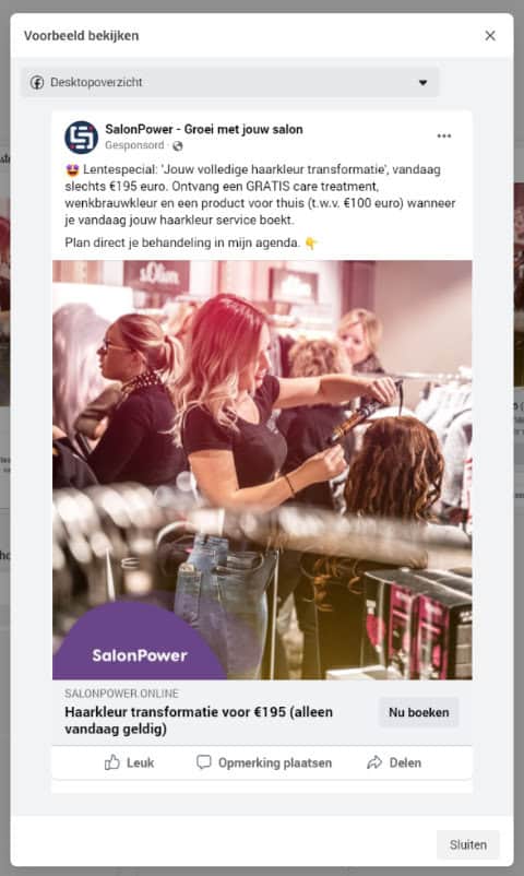 facebook instagram adverteren schoonheidssalons salons advertentie voorbeeld