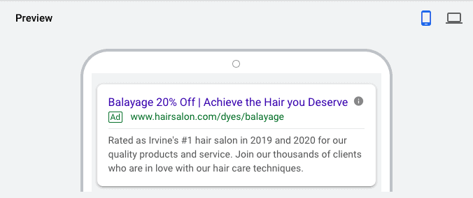 handleiding tips google ads adwords voor schoonheidssalons salons - advertentie voorbeeld