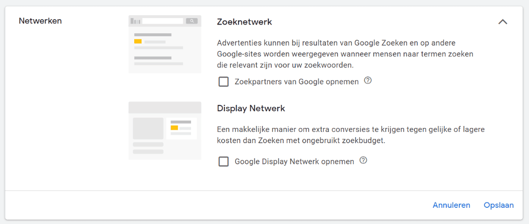 handleiding tips google ads adwords voor schoonheidssalons salons - netwerk instelling